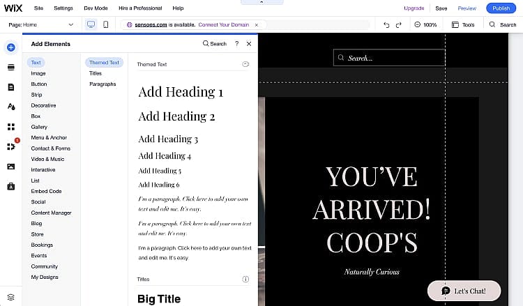 Opening the “add element” section